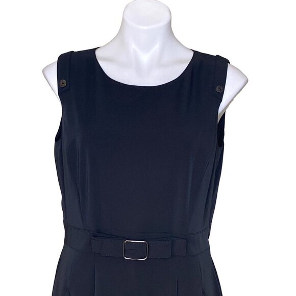 Tahari ASL Black Sleeveless Sheath Dress, Faux Belt Pockets Women's Size 10 - Picture 2 of 9
